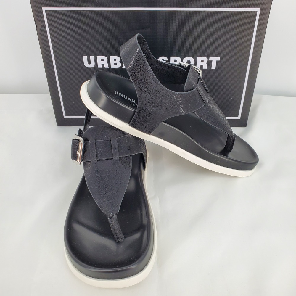 Urban Sport by J/Slides Freya Black Metallic Luxe Platform Thong Sandals 6.5 New